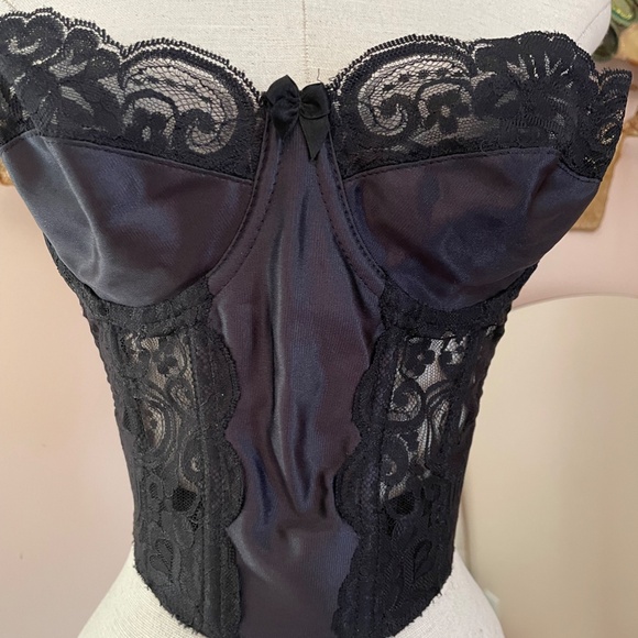 Vintage Victoria’s Secret 34C Long Line Bra/Bustier Black Lace Gold Label USA - Picture 6 of 7